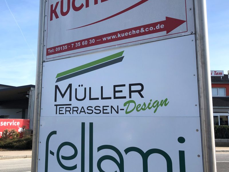 Fassadenschild -Alu Dibond Schild für Müller Terrassen-Design